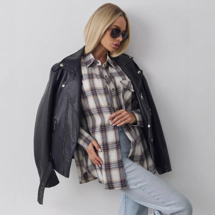 Damen oversized Karohemd mit Brusttasche und knöpfbarem Design W&W Mode