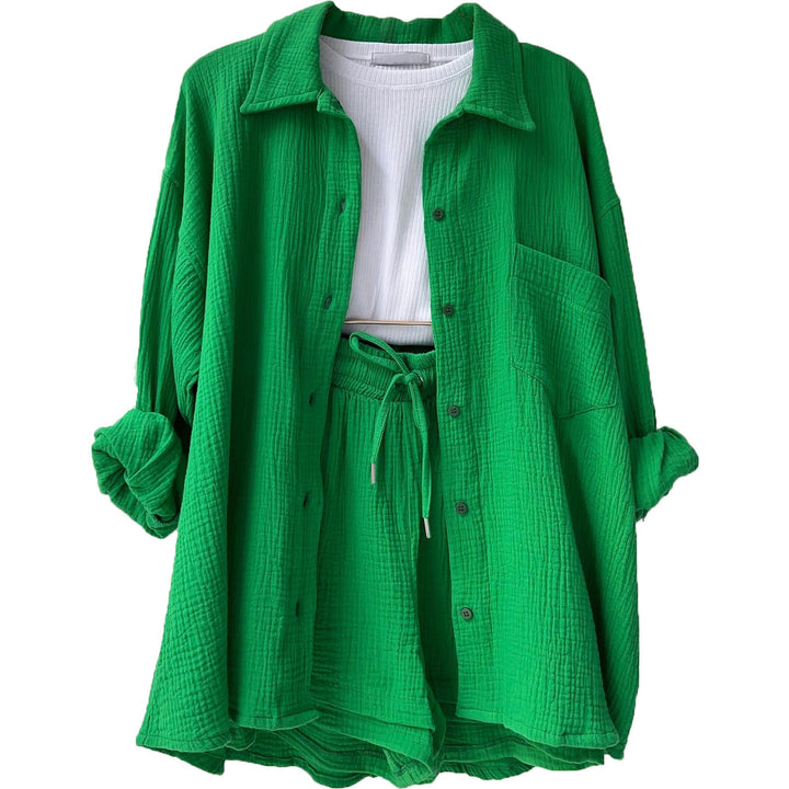Damen lässiges Sommer-Outfit mit moderner Knopfleiste und elastischem Bund W&W Mode