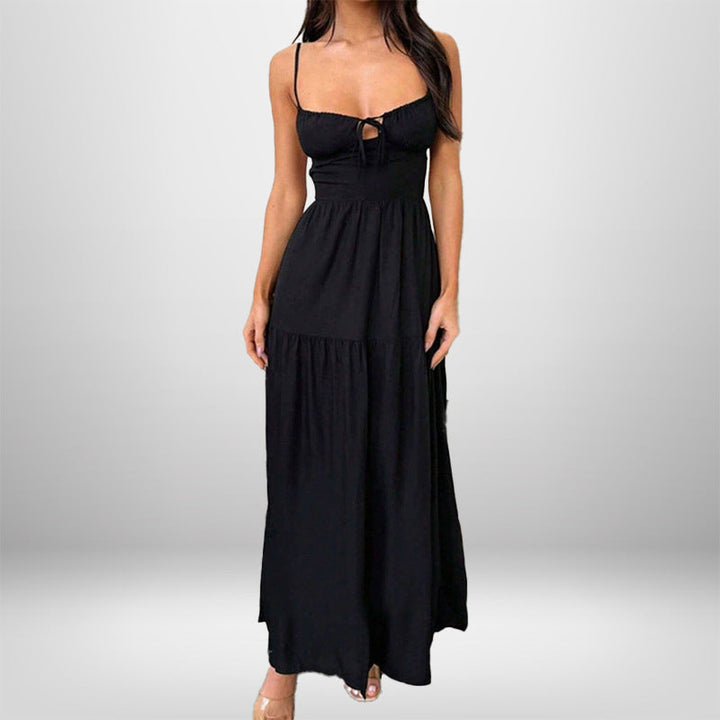 Damen Maxikleid mit verstellbaren Trägern und romantischem Schlüsseleffekt W&W Mode