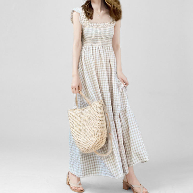 Damen Maxikleid mit elastischer Taille und Rüschendetails W&W Mode