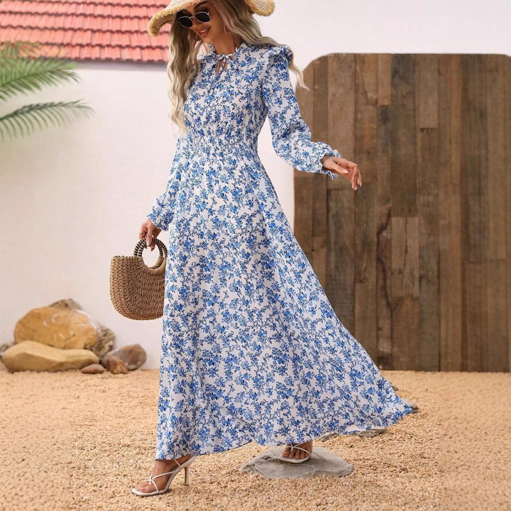 W&W Mode | Floral Lange Ärmel Elegantes Frauen Lang Kleid