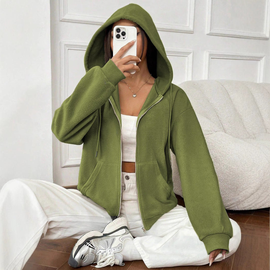 Damen Fleecejacke mit Kapuze und Reißverschluss W&W Mode