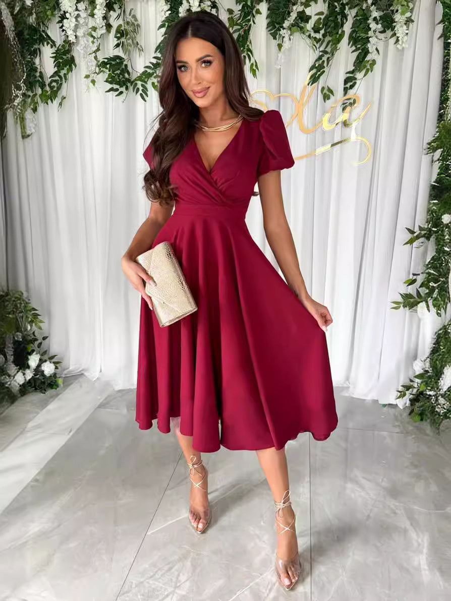 Damen elegantes Wickelkleid mit bezaubernden Puffärmeln W&W Mode
