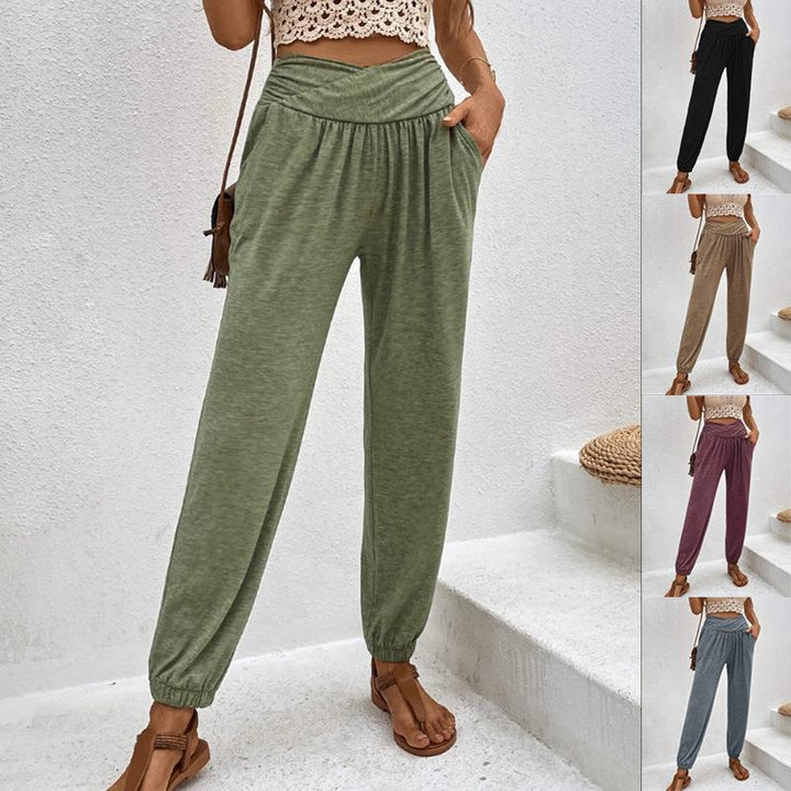 Damen lässige Freizeithose mit hohem Bund und bequemen Gummizug W&W Mode