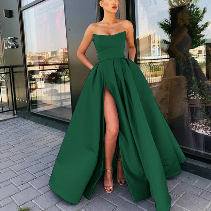 Damen Elegantes Abendkleid mit tiefem Schlitz und schwingendem Rock W&W Mode
