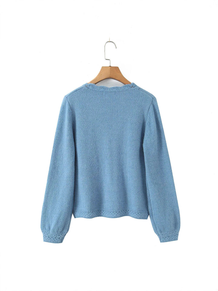 Damen elegante Strickjacke mit tiefem V-Ausschnitt und zarten Knöpfen W&W Mode