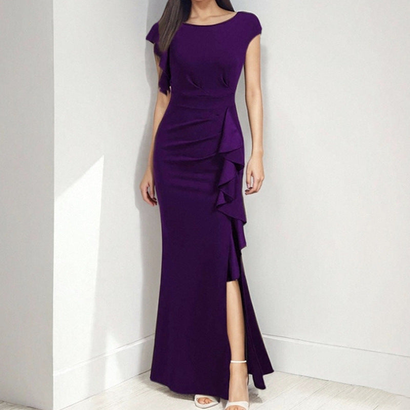Damen Etuikleid mit asymmetrischen Volants und hohem Schlitz W&W Mode