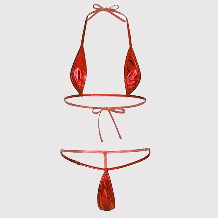 Damen Bikini-Set mit glänzendem Stoff und verstellbaren Trägern