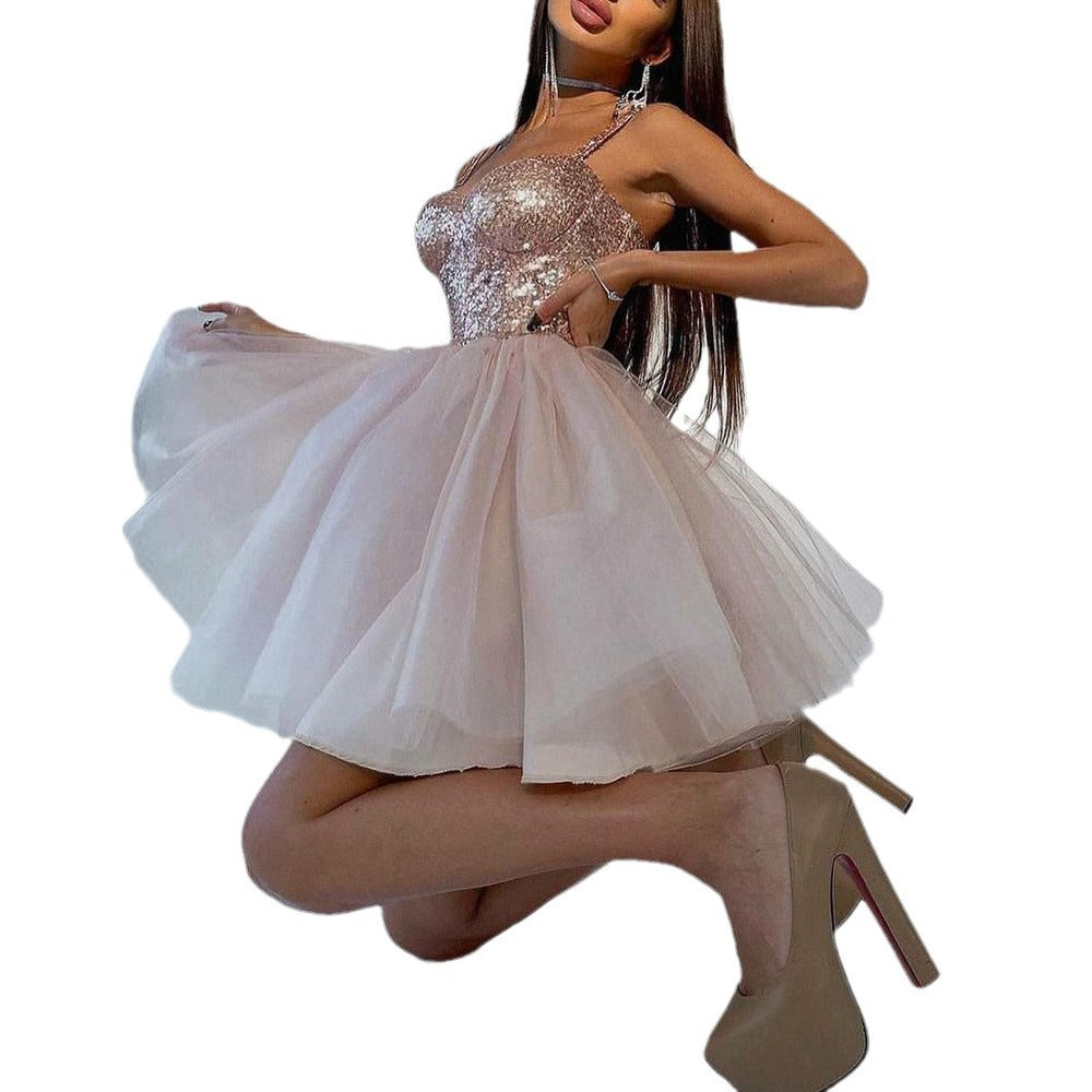 Damen Cocktailkleid mitglitzerndem Oberteil und voluminösem Tüllrock W&W Mode