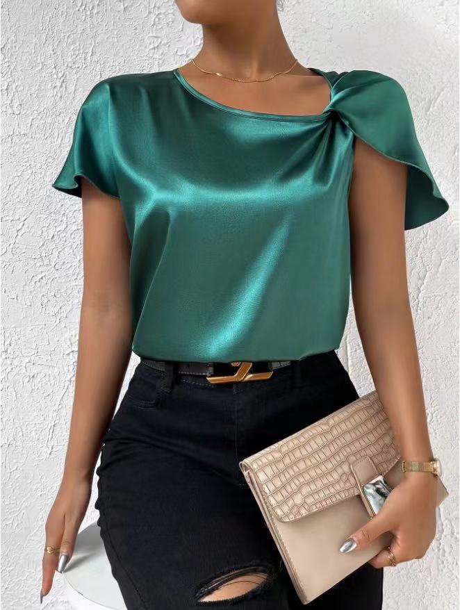 W&W Mode | Satin Twist einfarbiger lockerer vielseitiger Top