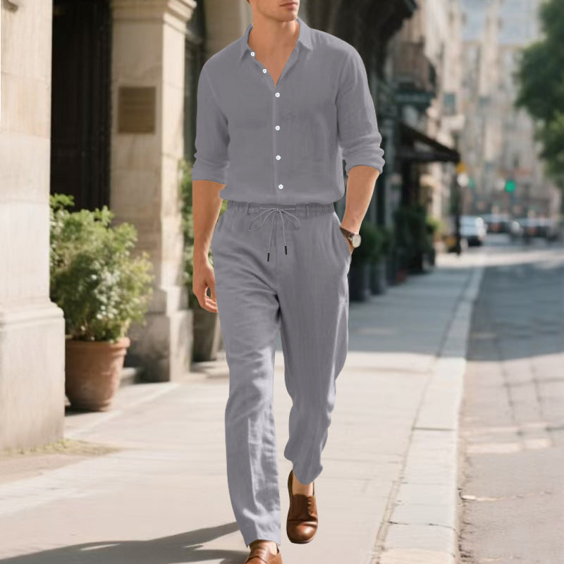 Herren lässige Leinen-Hose mit verstellbarem Kordelzug und modernem Schnitt W&W Mode
