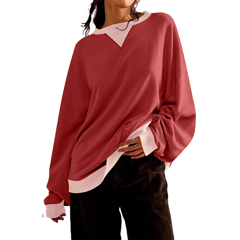 Damen lässiges Sweatshirt mit V-Ausschnitt und Kontrastbündchen W&W Mode