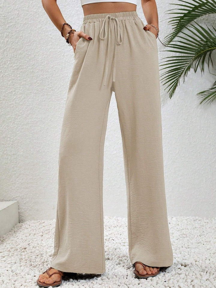 Damen lässige, breite Freizeithose mit elastischem Bund und seitlichen Taschen W&W Mode