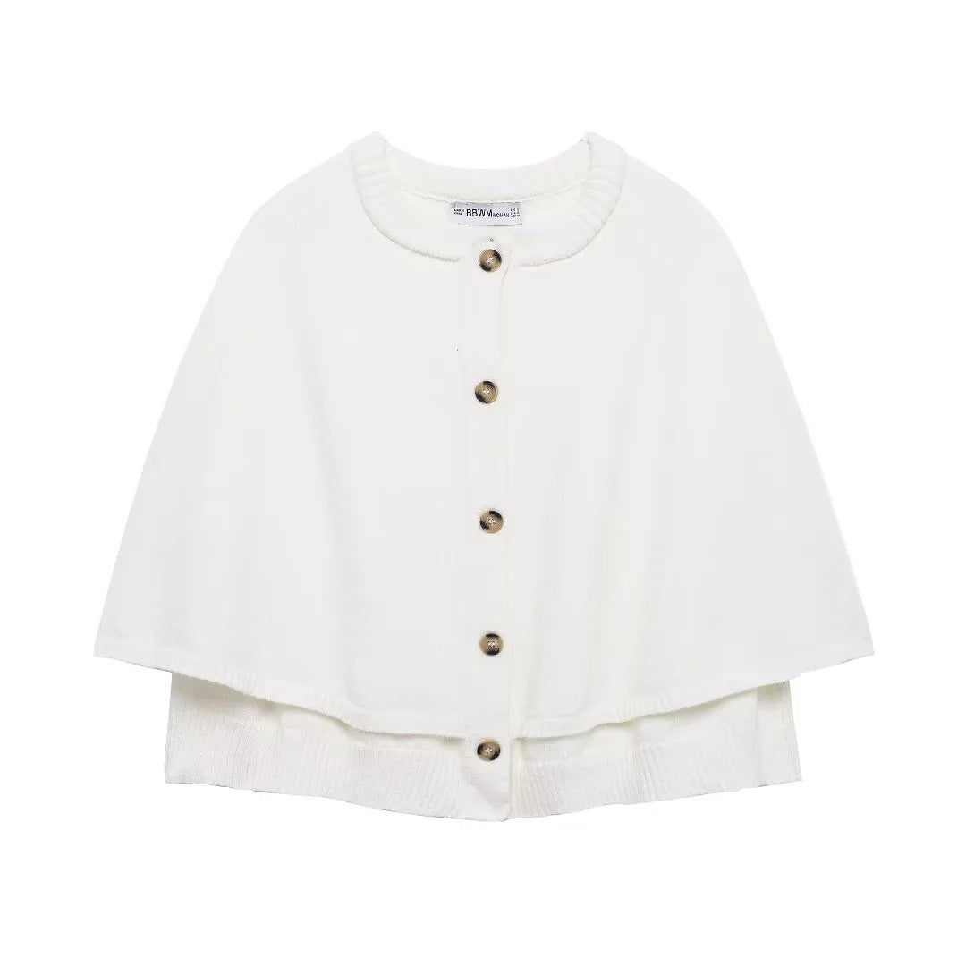 Damen weiches Strick-Cape mit Knöpfen W&W Mode