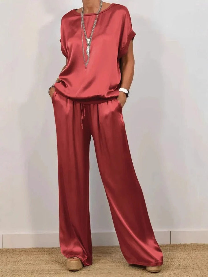 Damen elegantes Lounge-Set mit fließendem Schnitt und elastischem Bund W&W Mode