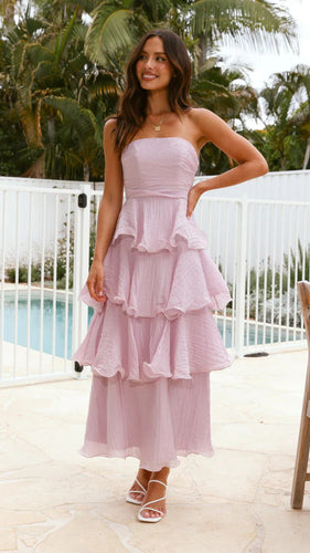 W&W Mode | Strapless Tiered Kleid Rückenfreies Schichten Design Eleganter Fließender Schnitt