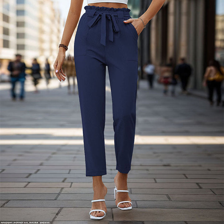Damen Bequeme High-Waist Pants mit Taillengürtel W&W Mode