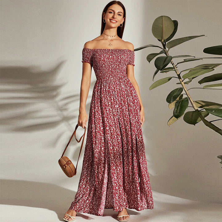 W&W Mode | Blumen Lange Maxi Ausgestellte Strapless Kleid