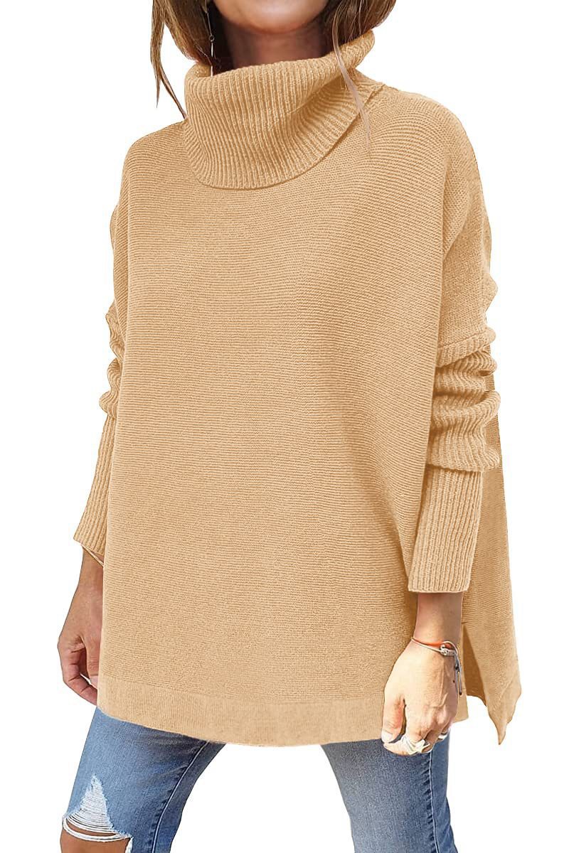 Damen oversize Rollkragenpullover mit strukturiertem Strickdesign W&W Mode