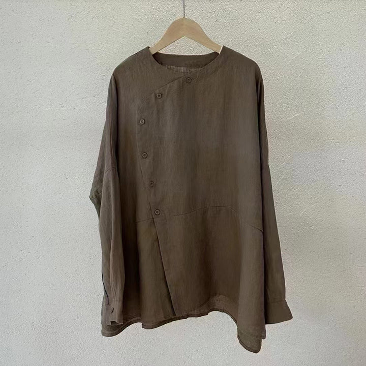 Damen Relaxed Fit Leinen Button-Up Top W&W Mode