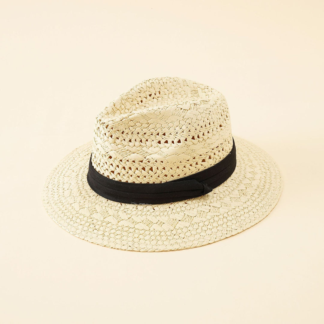 Damen Strohhut im klassischen Fedora-Stil mit breiter Krempe und elegantem Band W&W Mode