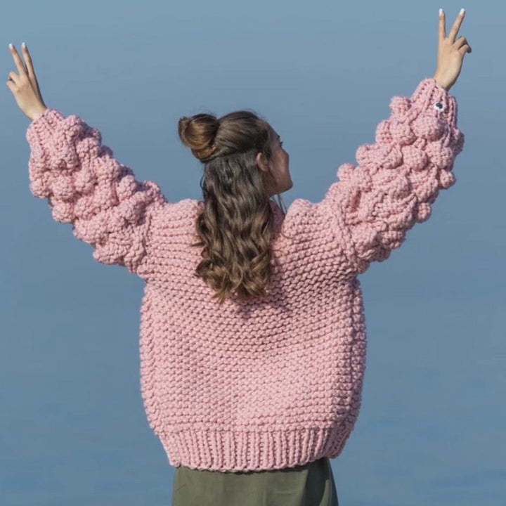 Damen Grob gestrickter Oversized Cardigan mit voluminösen Ärmeln W&W Mode