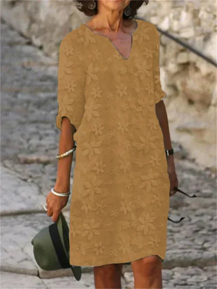 W&W Mode | Sommerkleid Aus Baumwolle Und Leinen Mit Blumenmuster