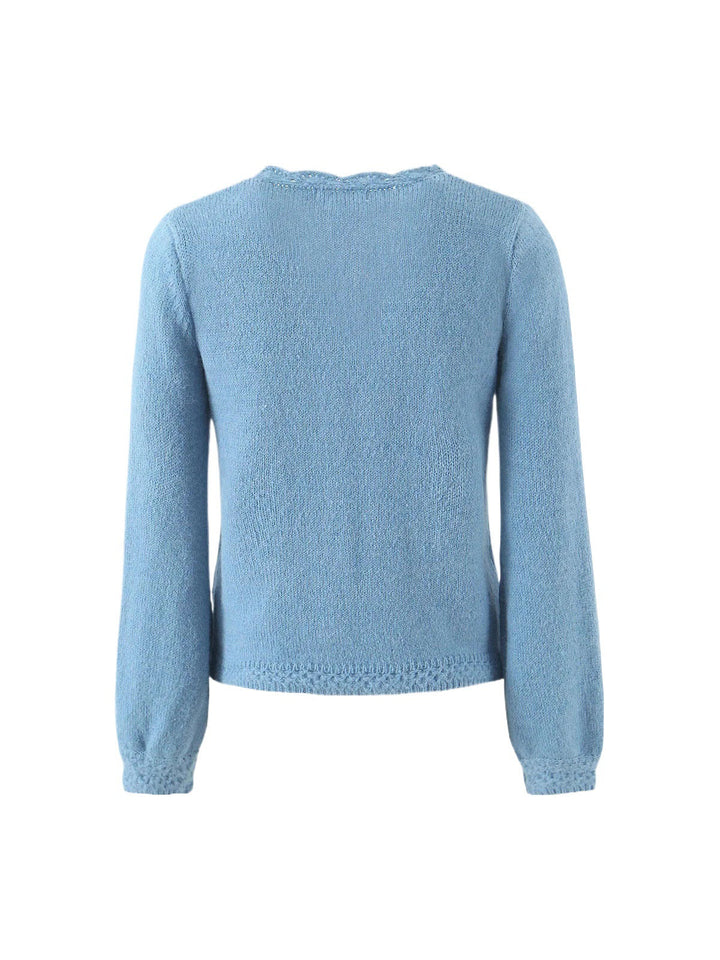 Damen elegante Strickjacke mit tiefem V-Ausschnitt und zarten Knöpfen W&W Mode