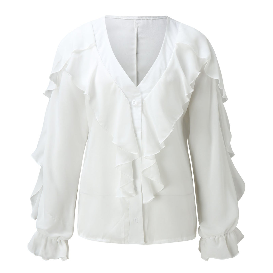 W&W Mode | Chiffon V-Ausschnitt Langarmshirt