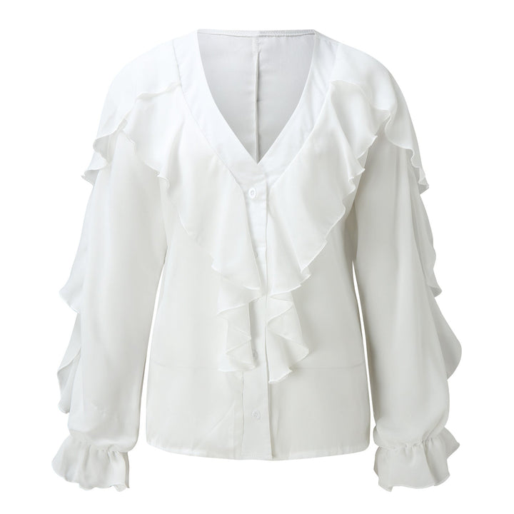 W&W Mode | Chiffon V-Ausschnitt Langarmshirt