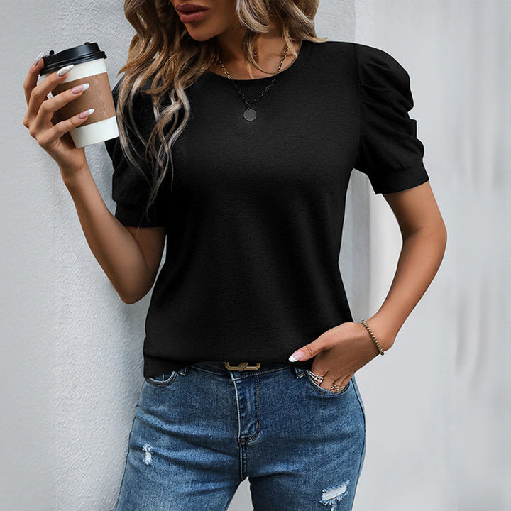 Damen Kurzarmshirt mit ausgefallenem Puffärmel W&W Mode