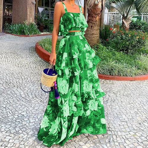 Damen Maxi-Rock mit gestuftem Volant und floralem Design W&W Mode