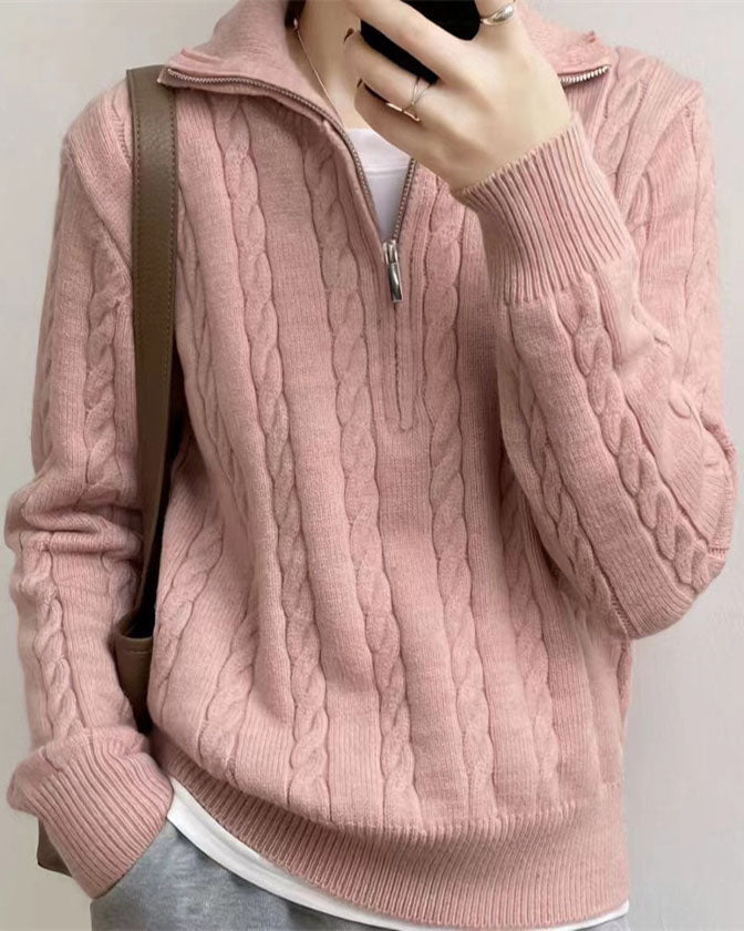 W&W Mode Vintage Rollkragen Reißverschluss Twist Strickpullover