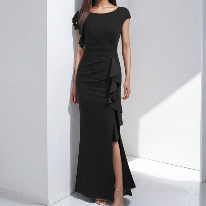 Damen Etuikleid mit asymmetrischen Volants und hohem Schlitz W&W Mode