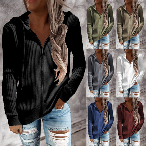 Damen Kapuzenjacke mit Rippstruktur und praktischen Taschen W&W Mode