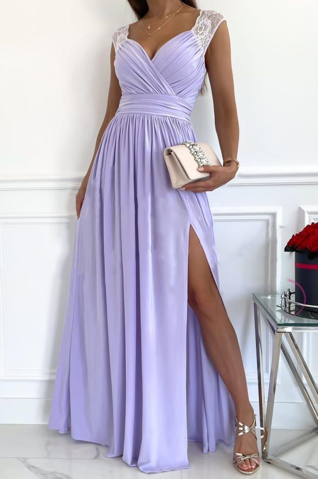 Glamouröses Rüschen-Abendkleid mit V-Ausschnitt &amp; Schlitz