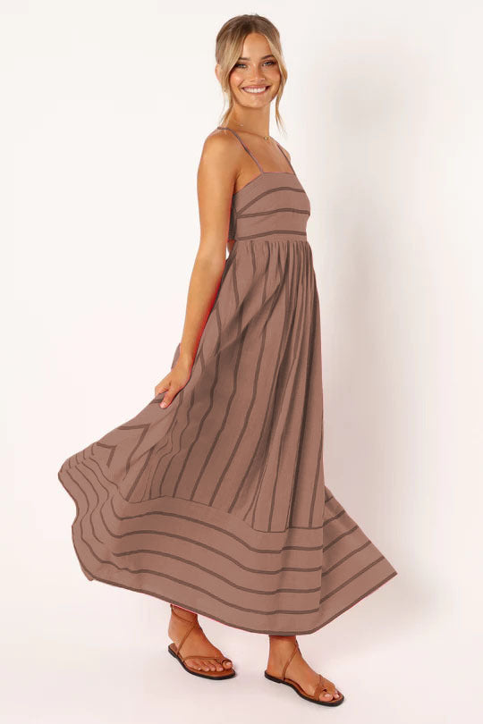 Damen Maxikleid aus gestreiftem Baumwollstoff W&W Mode