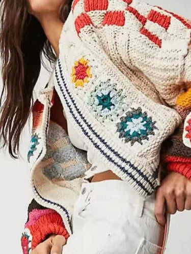 Damen Strickjacke im kreativen Patchwork-Design mit weitem Schnitt W&W Mode