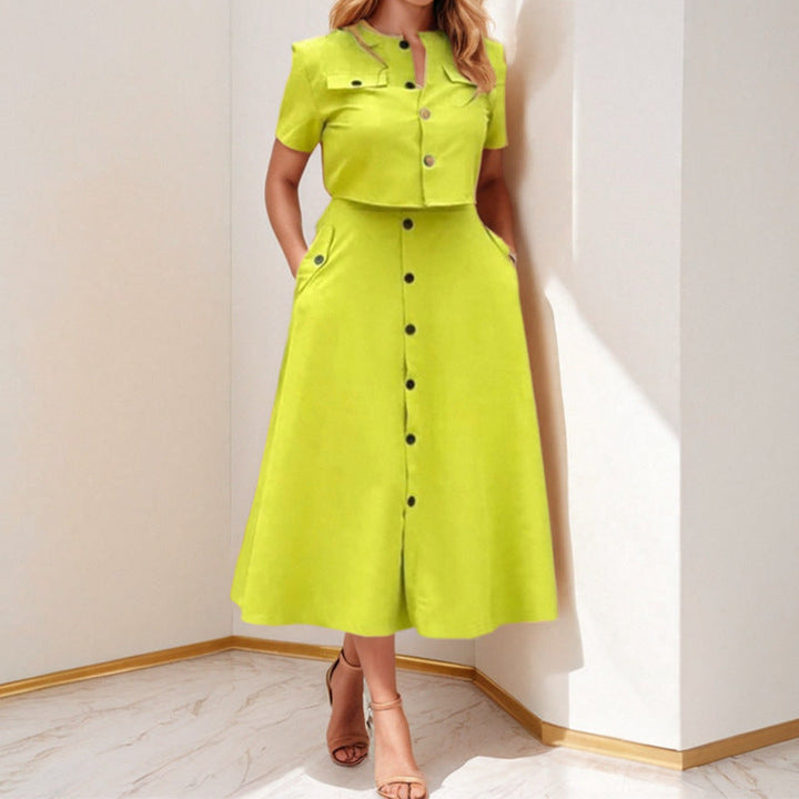 Damen Midi Kleid mit knöpfbarem Oberteil und taillierter Silhouette W&W Mode