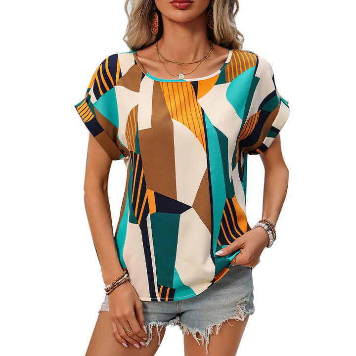 Damen stilvolles Kurzarm-Top mit modernem geometrischen Muster W&W Mode