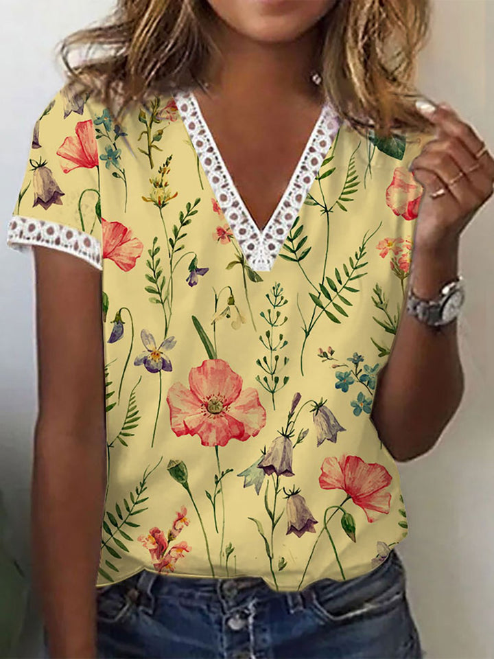 W&W Mode | Elegantes Kurzarm-V-Ausschnitt-T-Shirt für Frauen