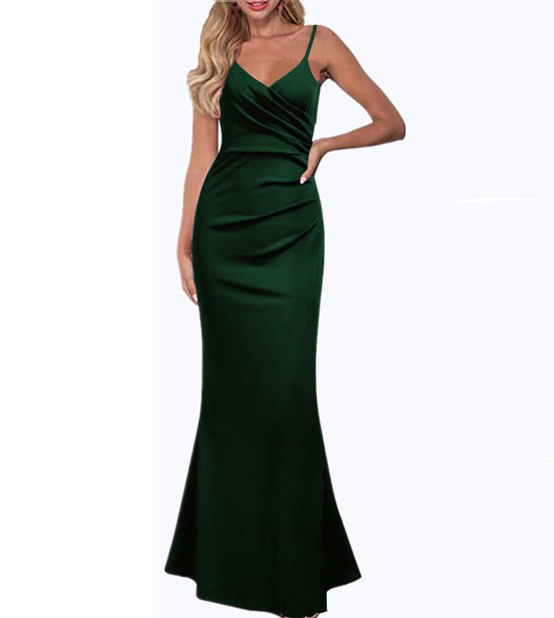 W&W Mode | Einfarbiges Slim Fit Fließendes Maxikleid