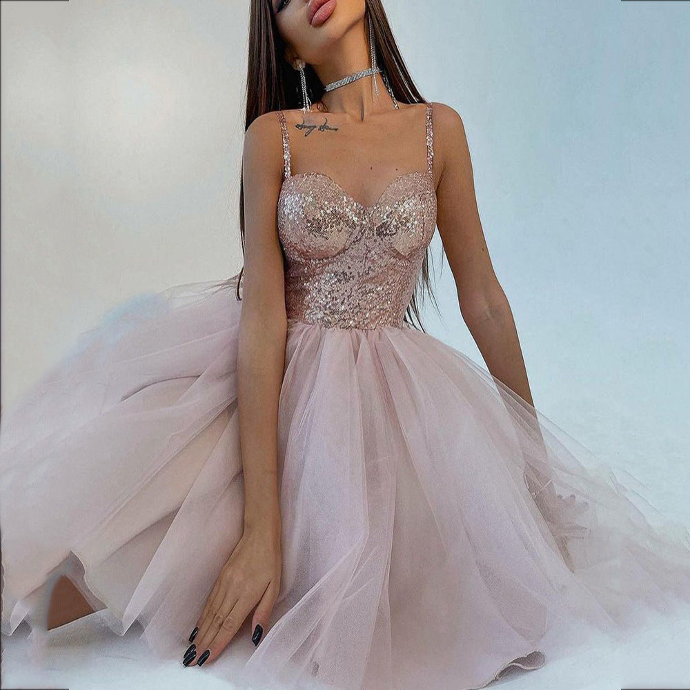 Damen Cocktailkleid mitglitzerndem Oberteil und voluminösem Tüllrock W&W Mode