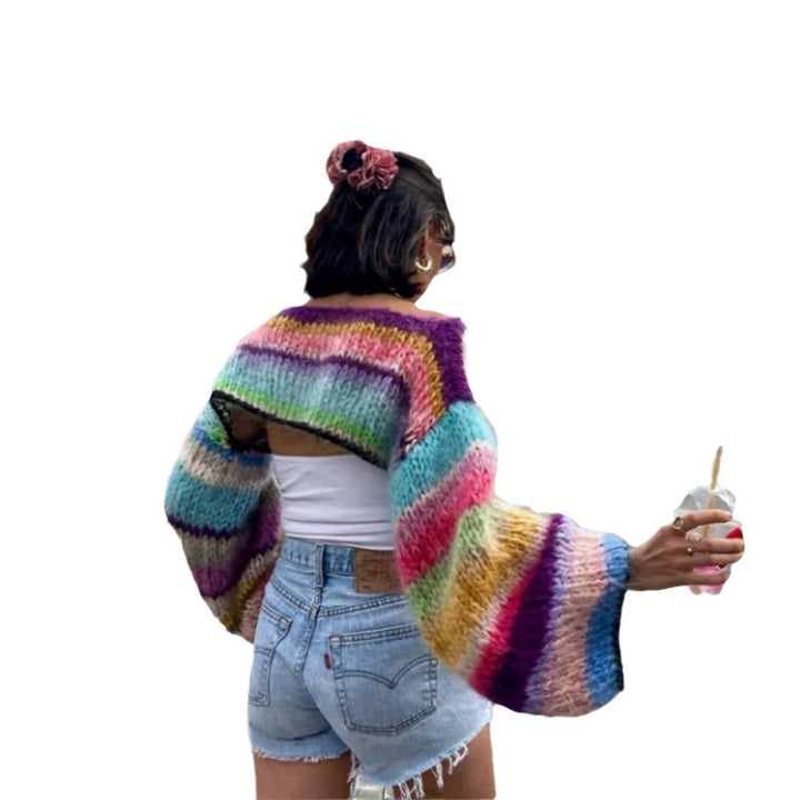 Damen Strickpullover im bunten Design mit weiten Ärmeln W&W Mode