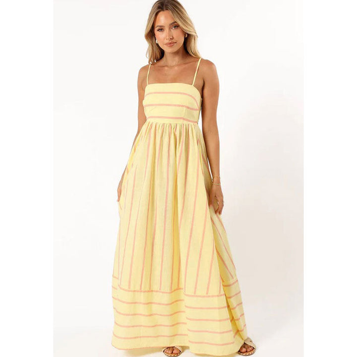 Damen Maxikleid aus gestreiftem Baumwollstoff W&W Mode