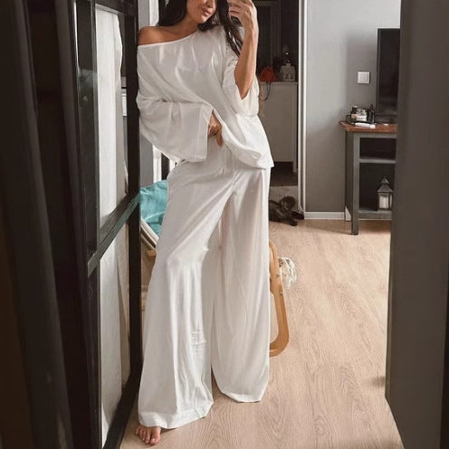 Damen luftiges Off-Shoulder Jumpsuit mit weiten Ärmeln und anpassbarem Bund W&W Mode