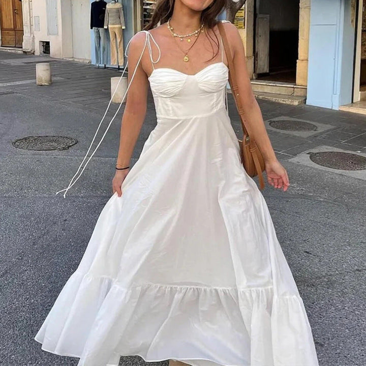 Damen Maxikleid mit rüschengeschichtetem Saum und tailliertem Oberteil W&W Mode
