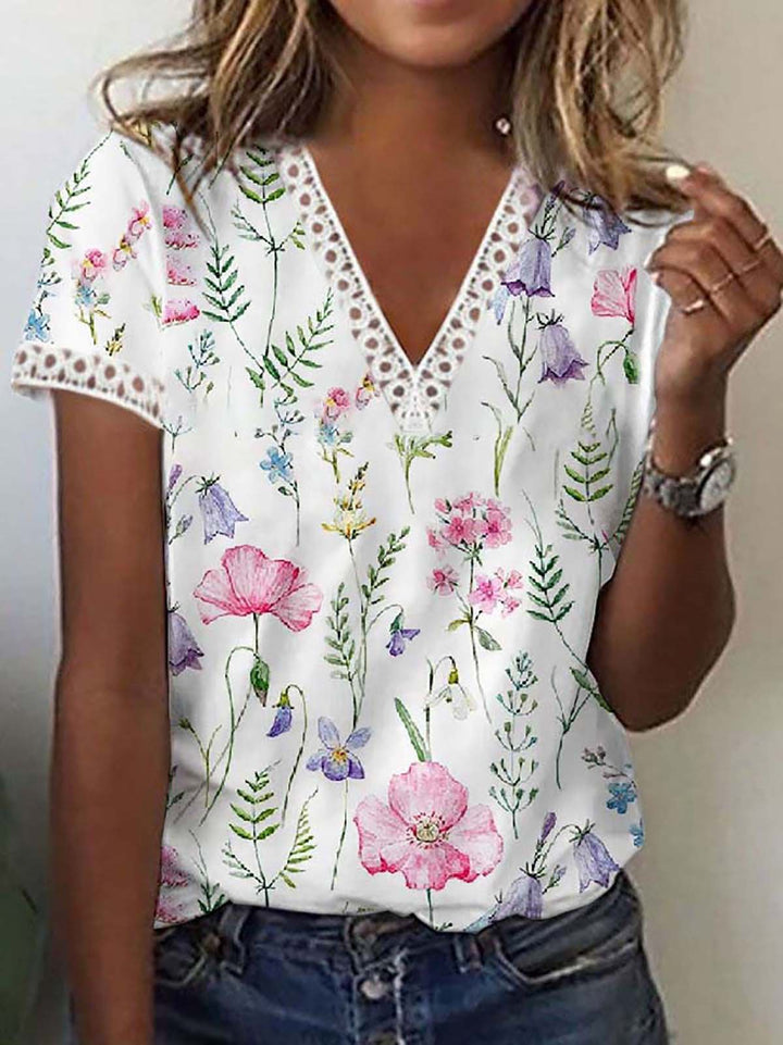 W&W Mode | Elegantes Kurzarm-V-Ausschnitt-T-Shirt für Frauen
