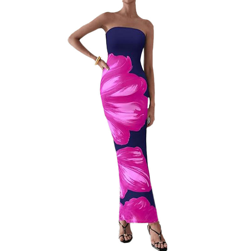 Anmutiges Blumenmuster Schulterfreies Figurbetontes Kleid W&W Mode