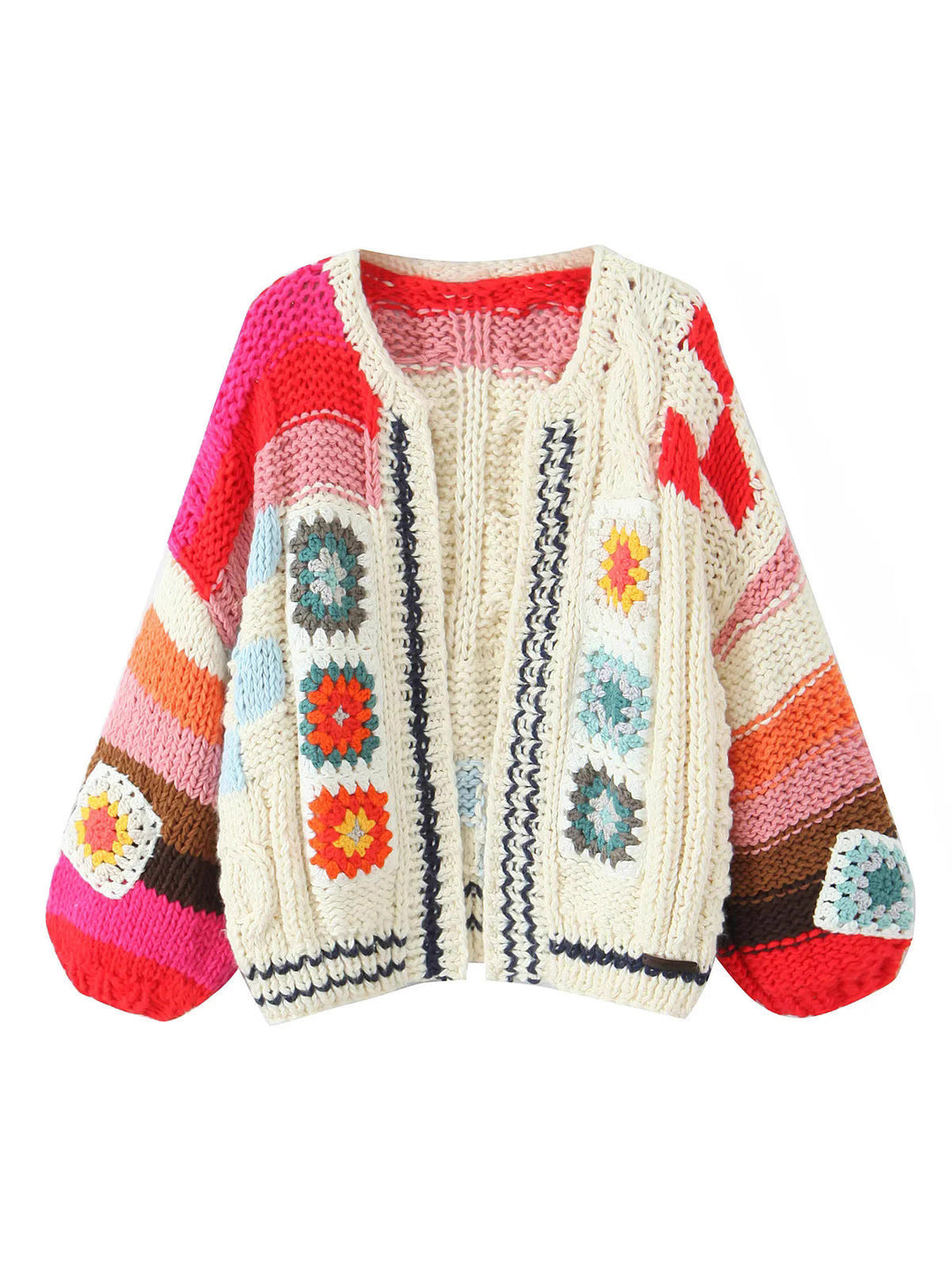 Damen Strickjacke im kreativen Patchwork-Design mit weitem Schnitt W&W Mode